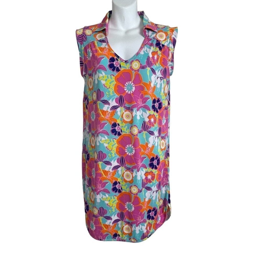 Macbeth Collection Margaret Joseph Dress Sleeveless Sz S Pink Orange Teal Sheath